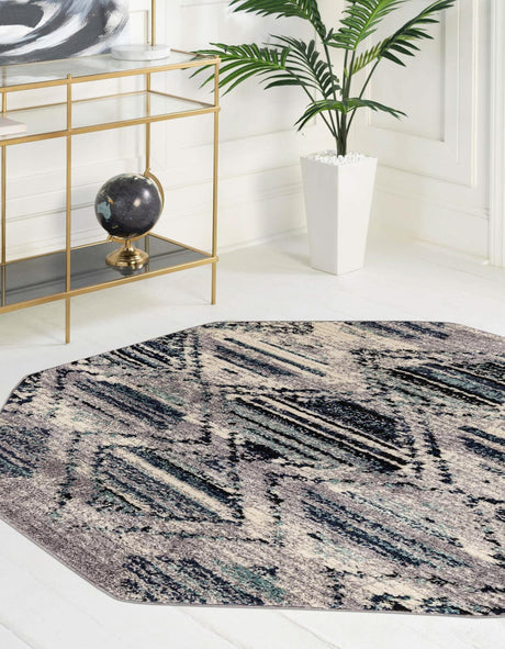 Blue Gray 7' 10 x 7' 10 Tagine Octagon Area Rug Durable 100% Polyester Modern Unique Easy Clean Carpet for Indoor Home Decor for Sale at Rug Engine