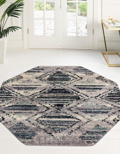 Blue Gray 5' 3 x 5' 3 Tagine Octagon Area Rug Durable 100% Polyester Modern Unique Easy Clean Carpet for Indoor Home Decor for Sale at Rug Engine