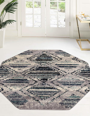 Blue Gray 7' 10 x 7' 10 Tagine Octagon Area Rug Durable 100% Polyester Modern Unique Easy Clean Carpet for Indoor Home Decor for Sale at Rug Engine