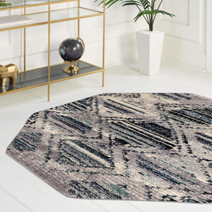 Blue Gray 5' 3 x 5' 3 Tagine Octagon Area Rug Durable 100% Polyester Modern Unique Easy Clean Carpet for Indoor Home Decor for Sale at Rug Engine
