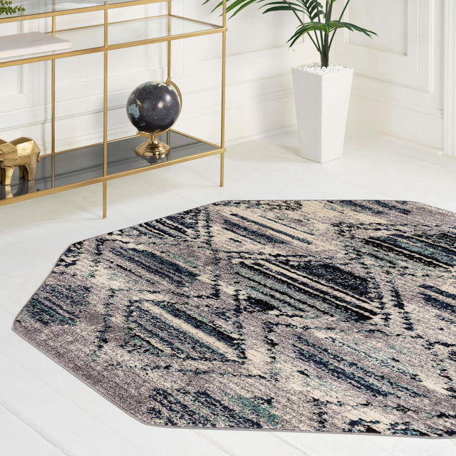 Blue Gray 5' 3 x 5' 3 Tagine Octagon Area Rug Durable 100% Polyester Modern Unique Easy Clean Carpet for Indoor Home Decor for Sale at Rug Engine
