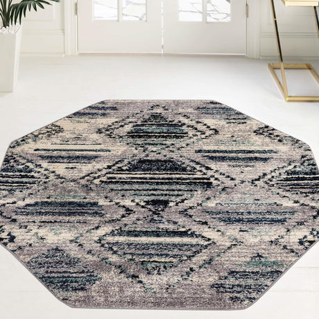 Blue Gray 5' 3 x 5' 3 Tagine Octagon Area Rug Durable 100% Polyester Modern Unique Easy Clean Carpet for Indoor Home Decor for Sale at Rug Engine