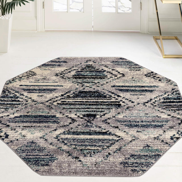 Blue Gray 5' 3 x 5' 3 Tagine Octagon Area Rug Durable 100% Polyester Modern Unique Easy Clean Carpet for Indoor Home Decor for Sale at Rug Engine