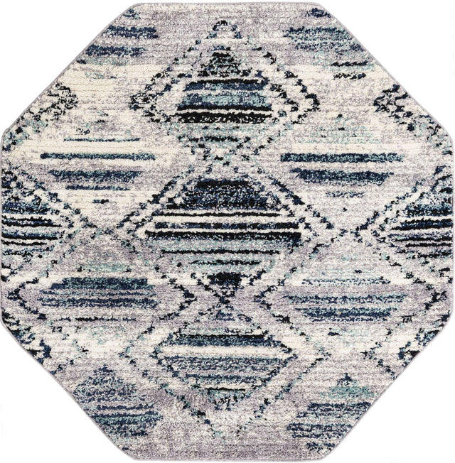 Blue Gray 5' 3 x 5' 3 Tagine Octagon Area Rug Durable 100% Polyester Modern Unique Easy Clean Carpet for Indoor Home Decor for Sale at Rug Engine