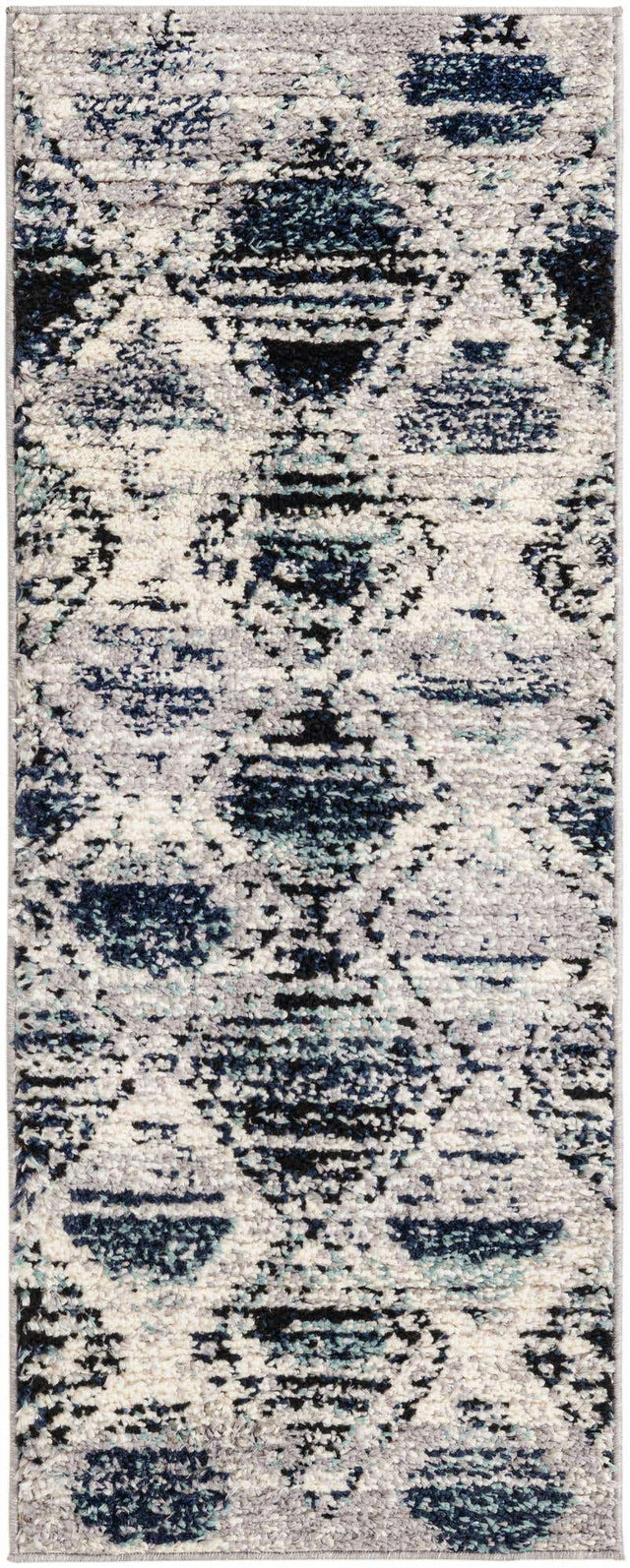 Blue Gray 2' x 5' Tagine Runner Area Rug Durable 100% Polyester Modern Unique Easy Clean Carpet for Indoor Home Decor for Sale at Rug Engine