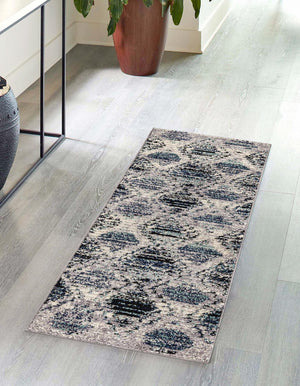 Blue Gray 2' x 7' 10 Tagine Runner Area Rug Durable 100% Polyester Modern Unique Easy Clean Carpet for Indoor Home Decor for Sale at Rug Engine