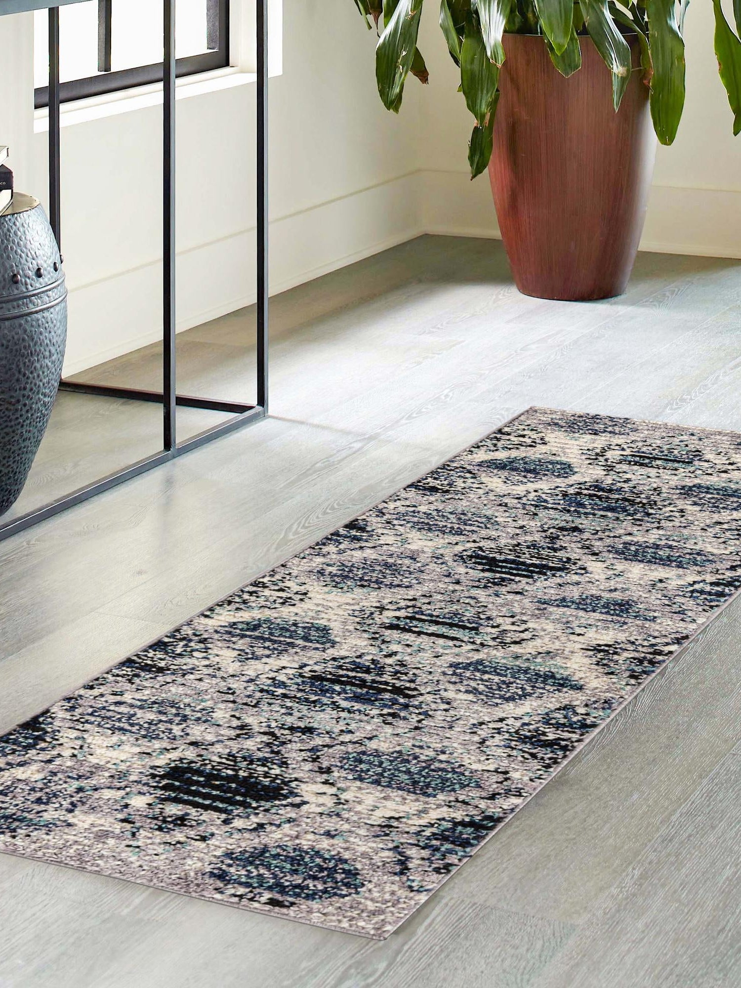 Blue Gray 2' x 6' Tagine Runner Area Rug Durable 100% Polyester Modern Unique Easy Clean Carpet for Indoor Home Decor for Sale at Rug Engine