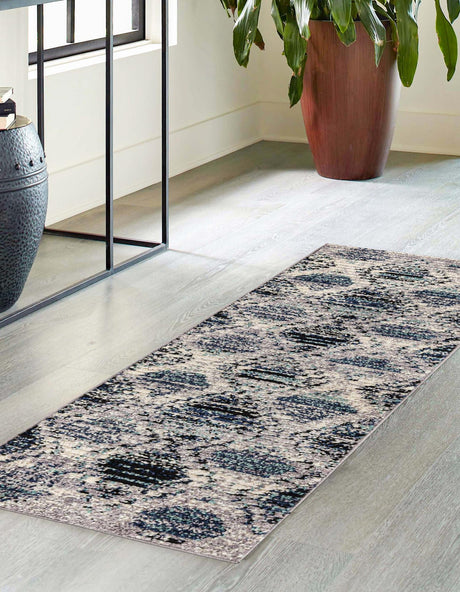 Blue Gray 2' x 6' Tagine Runner Area Rug Durable 100% Polyester Modern Unique Easy Clean Carpet for Indoor Home Decor for Sale at Rug Engine