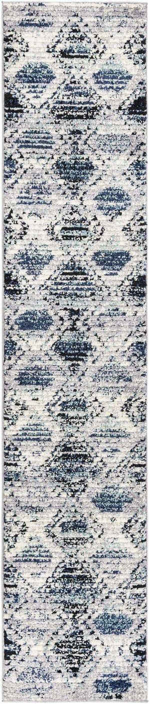 Blue Gray 2' x 10' Tagine Runner Area Rug Durable 100% Polyester Modern Unique Easy Clean Carpet for Indoor Home Decor for Sale at Rug Engine
