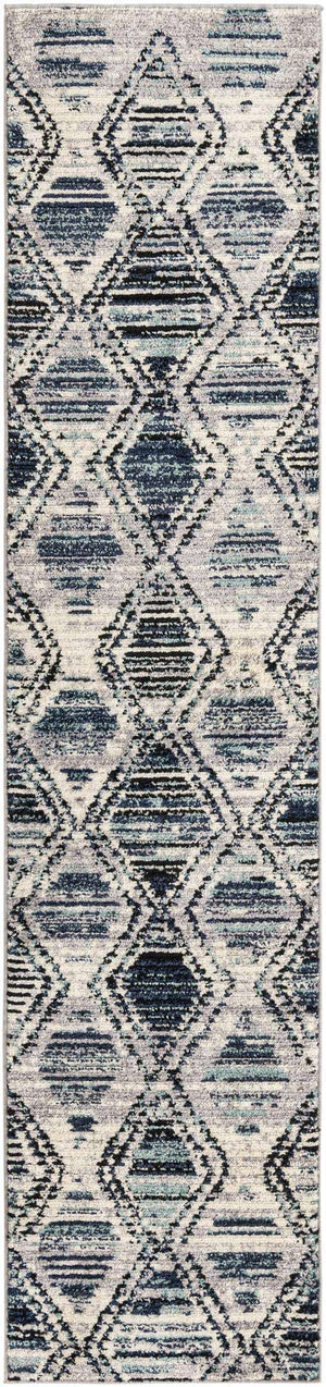 Blue Gray 2' 7 x 12' Tagine Runner Area Rug Durable 100% Polyester Modern Unique Easy Clean Carpet for Indoor Home Decor for Sale at Rug Engine