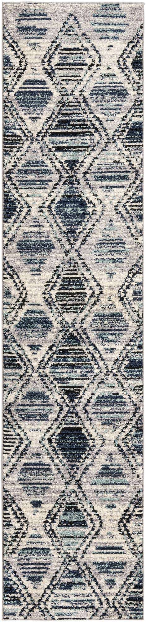 Blue Gray 2' 7 x 12' Tagine Runner Area Rug Durable 100% Polyester Modern Unique Easy Clean Carpet for Indoor Home Decor for Sale at Rug Engine