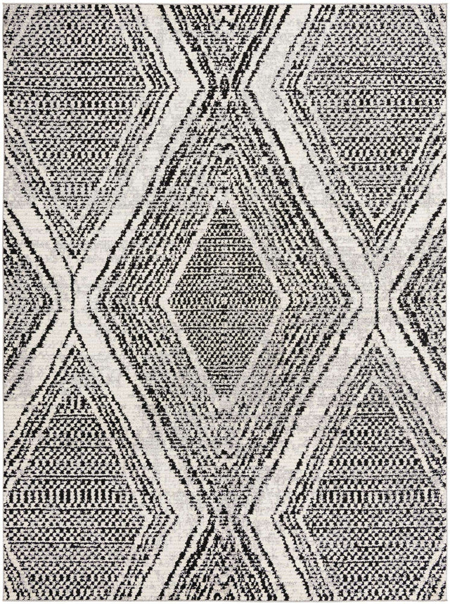 Black and White 9' x 12' Tagine Rectangle Area Rug Durable 100% Polyester Modern Unique Easy Clean Carpet for Indoor Home Decor for Sale at Rug Engine