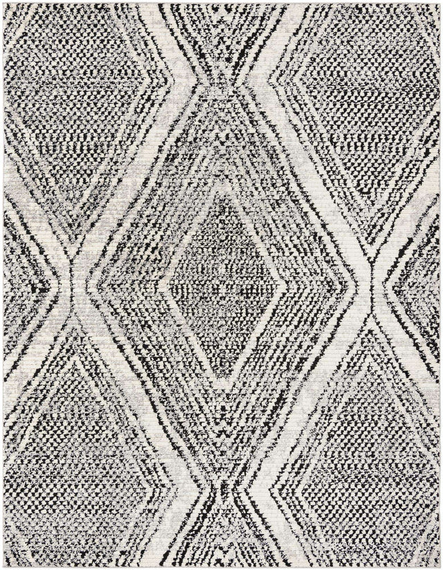 Black and White 7' 10 x 10' Tagine Rectangle Area Rug Durable 100% Polyester Modern Unique Easy Clean Carpet for Indoor Home Decor for Sale at Rug Engine