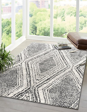 Black and White 2' x 3' Tagine Rectangle Area Rug Durable 100% Polyester Modern Unique Easy Clean Carpet for Indoor Home Decor for Sale at Rug Engine