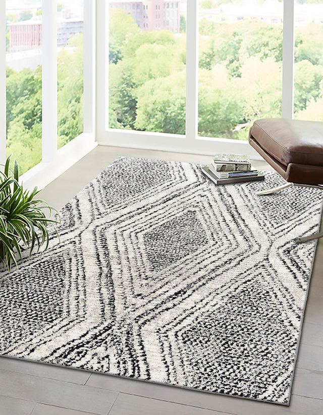 Black and White 4' x 6' Tagine Rectangle Area Rug Durable 100% Polyester Modern Unique Easy Clean Carpet for Indoor Home Decor for Sale at Rug Engine