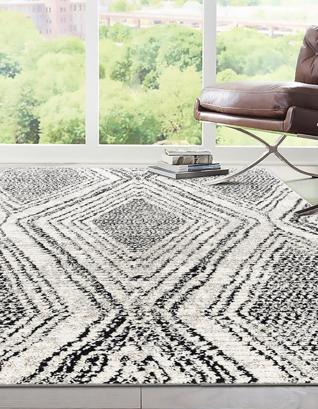 Black and White 2' x 3' Tagine Rectangle Area Rug Durable 100% Polyester Modern Unique Easy Clean Carpet for Indoor Home Decor for Sale at Rug Engine