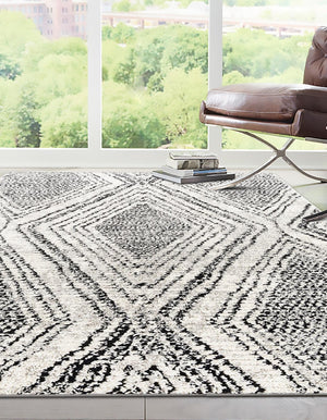 Black and White 9' 10 x 13' Tagine Rectangle Area Rug Durable 100% Polyester Modern Unique Easy Clean Carpet for Indoor Home Decor for Sale at Rug Engine