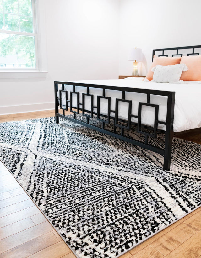 Black and White 9' x 12' Tagine Rectangle Area Rug Durable 100% Polyester Modern Unique Easy Clean Carpet for Indoor Home Decor for Sale at Rug Engine