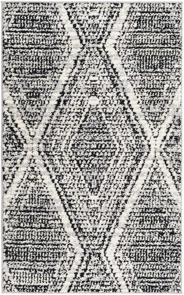 Black and White 3' 3 x 5' 3 Tagine Rectangle Area Rug Durable 100% Polyester Modern Unique Easy Clean Carpet for Indoor Home Decor for Sale at Rug Engine