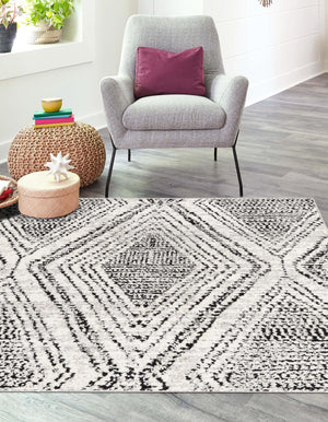 Black and White 5' 3 x 5' 3 Tagine Square Area Rug Durable 100% Polyester Modern Unique Easy Clean Carpet for Indoor Home Decor for Sale at Rug Engine