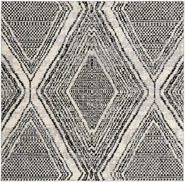 Black and White 7' 10 x 7' 10 Tagine Square Area Rug Durable 100% Polyester Modern Unique Easy Clean Carpet for Indoor Home Decor for Sale at Rug Engine