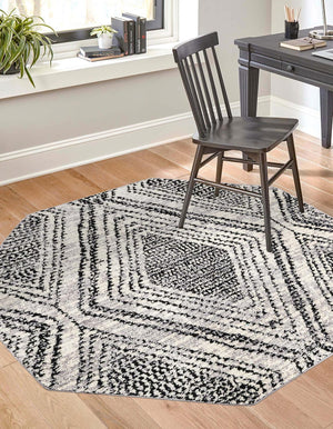Black and White 5' 3 x 5' 3 Tagine Octagon Area Rug Durable 100% Polyester Modern Unique Easy Clean Carpet for Indoor Home Decor for Sale at Rug Engine
