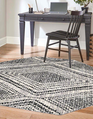 Black and White 5' 3 x 5' 3 Tagine Octagon Area Rug Durable 100% Polyester Modern Unique Easy Clean Carpet for Indoor Home Decor for Sale at Rug Engine