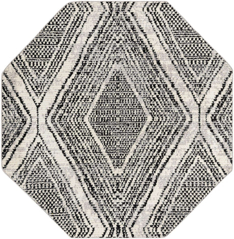 Black and White 7' 10 x 7' 10 Tagine Octagon Area Rug Durable 100% Polyester Modern Unique Easy Clean Carpet for Indoor Home Decor for Sale at Rug Engine