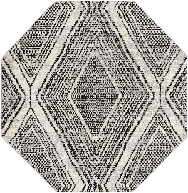 Black and White 7' 10 x 7' 10 Tagine Octagon Area Rug Durable 100% Polyester Modern Unique Easy Clean Carpet for Indoor Home Decor for Sale at Rug Engine