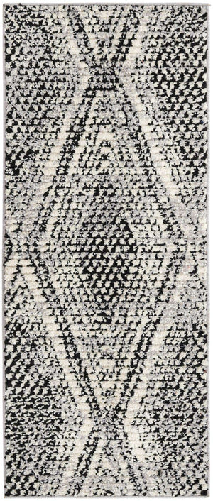 Black and White 2' x 5' Tagine Runner Area Rug Durable 100% Polyester Modern Unique Easy Clean Carpet for Indoor Home Decor for Sale at Rug Engine
