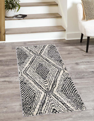 Black and White 2' 7 x 12' Tagine Runner Area Rug Durable 100% Polyester Modern Unique Easy Clean Carpet for Indoor Home Decor for Sale at Rug Engine