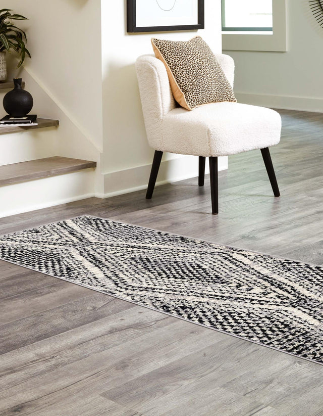 Black and White 2' x 5' Tagine Runner Area Rug Durable 100% Polyester Modern Unique Easy Clean Carpet for Indoor Home Decor for Sale at Rug Engine