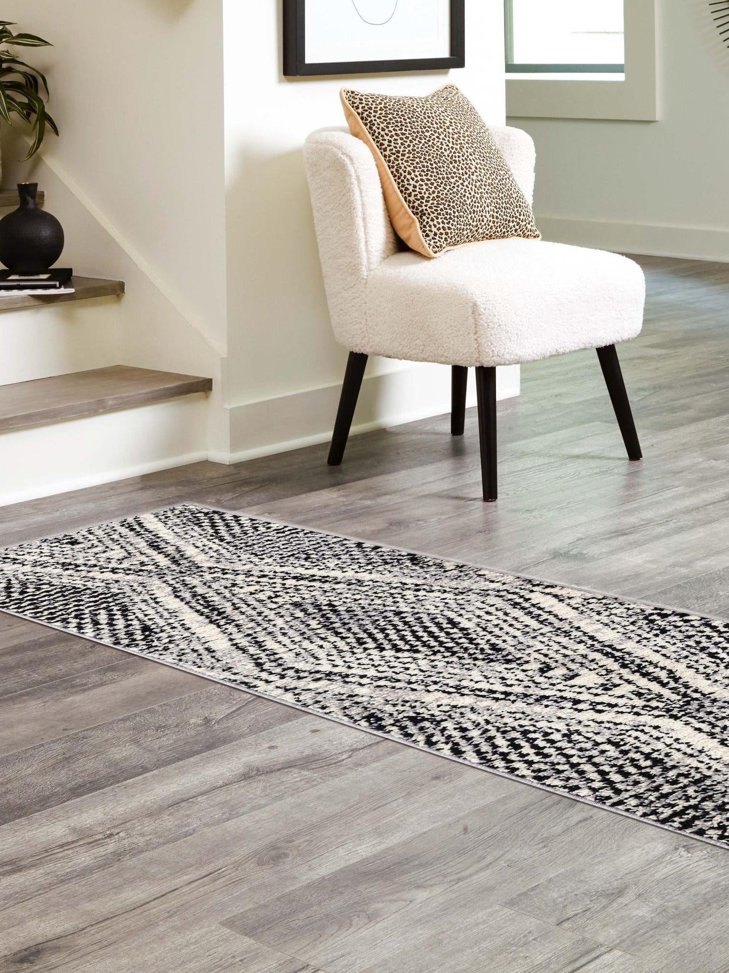 Black and White 2' 7 x 12' Tagine Runner Area Rug Durable 100% Polyester Modern Unique Easy Clean Carpet for Indoor Home Decor for Sale at Rug Engine