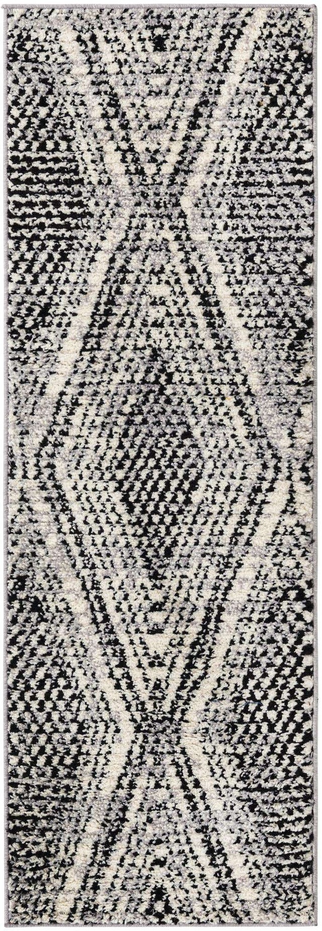 Black and White 2' x 6' Tagine Runner Area Rug Durable 100% Polyester Modern Unique Easy Clean Carpet for Indoor Home Decor for Sale at Rug Engine