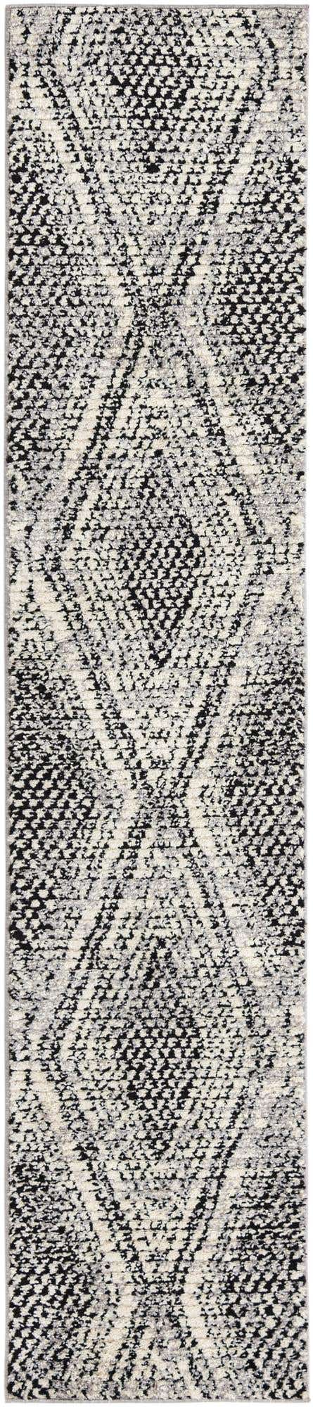 Black and White 2' x 10' Tagine Runner Area Rug Durable 100% Polyester Modern Unique Easy Clean Carpet for Indoor Home Decor for Sale at Rug Engine