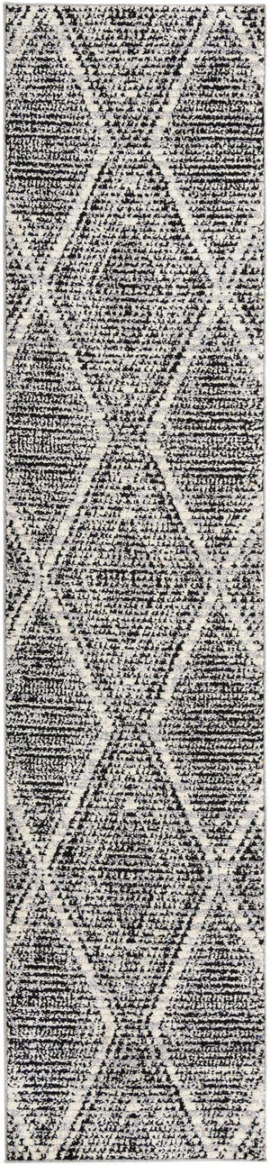 Black and White 2' 7 x 12' Tagine Runner Area Rug Durable 100% Polyester Modern Unique Easy Clean Carpet for Indoor Home Decor for Sale at Rug Engine