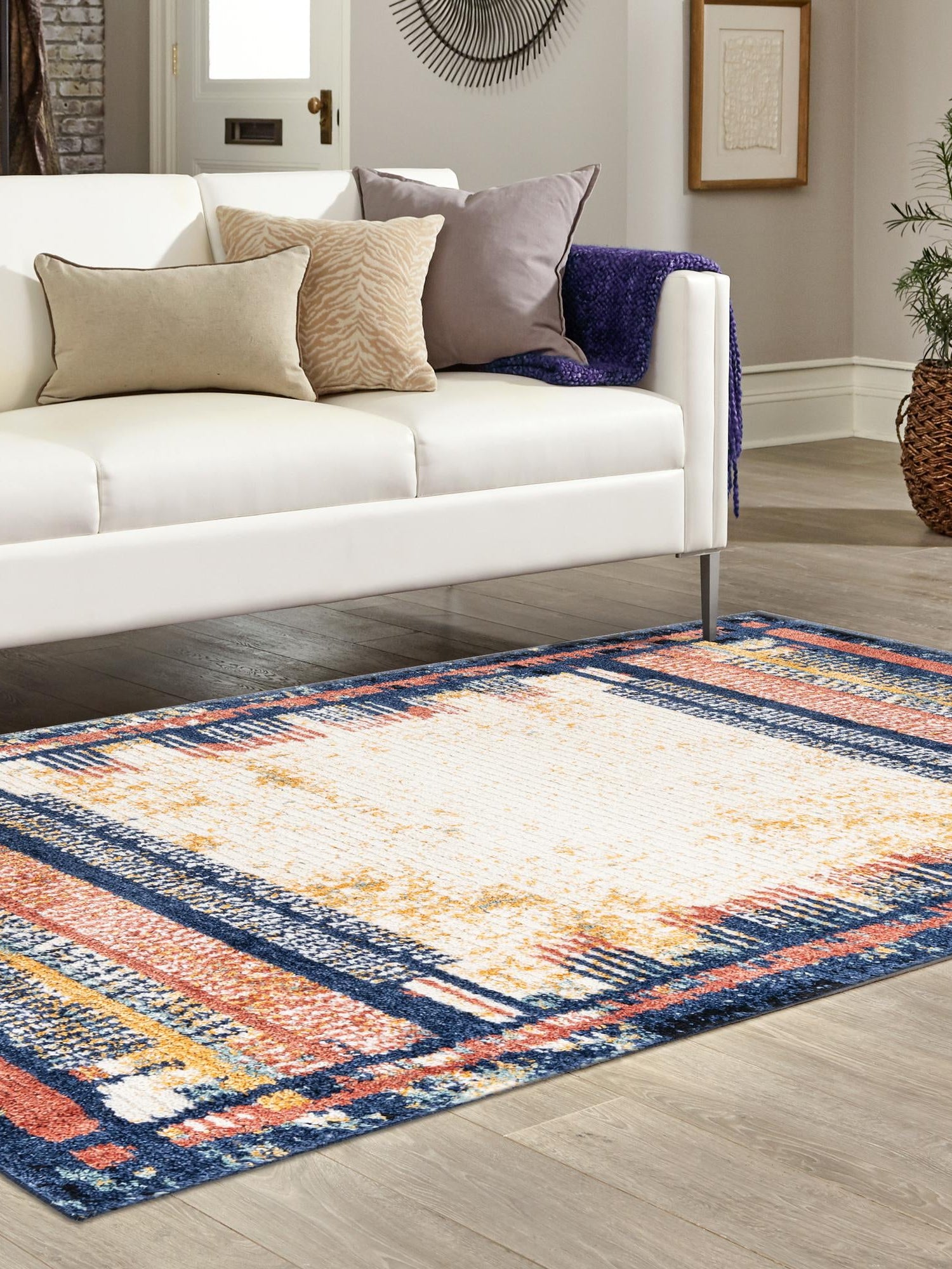 Multicolor 5' 3 x 8' Tagine Rectangle Area Rug Durable 100% Polyester Modern Unique Easy Clean Carpet for Indoor Home Decor for Sale at Rug Engine