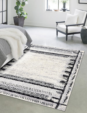 Black and White 5' 3 x 8' Tagine Rectangle Area Rug Durable 100% Polyester Modern Unique Easy Clean Carpet for Indoor Home Decor for Sale at Rug Engine