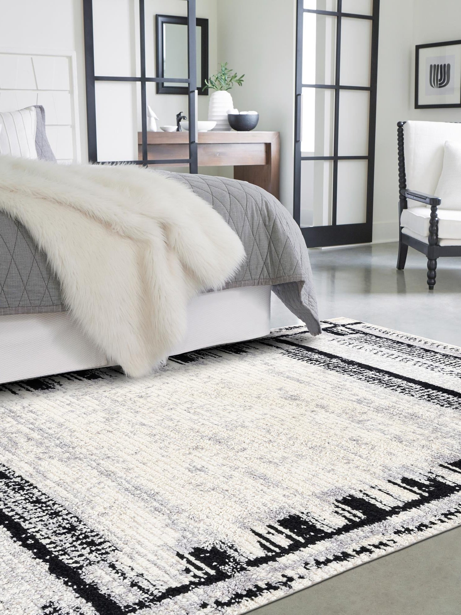 Black and White 4' x 6' Tagine Rectangle Area Rug Durable 100% Polyester Modern Unique Easy Clean Carpet for Indoor Home Decor for Sale at Rug Engine