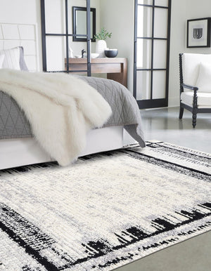 Black and White 6' x 9' Tagine Rectangle Area Rug Durable 100% Polyester Modern Unique Easy Clean Carpet for Indoor Home Decor for Sale at Rug Engine