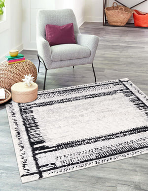Black and White 5' 3 x 5' 3 Tagine Square Area Rug Durable 100% Polyester Modern Unique Easy Clean Carpet for Indoor Home Decor for Sale at Rug Engine