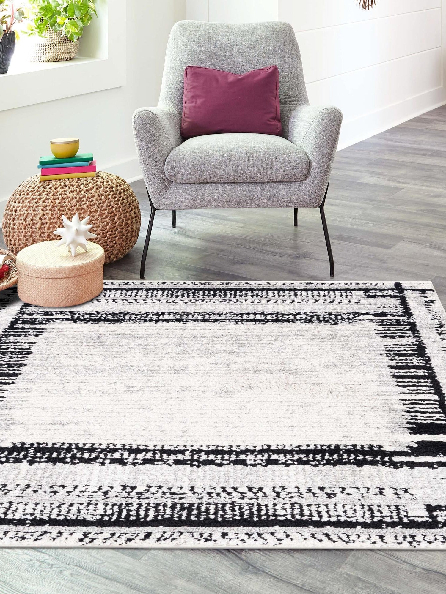 Black and White 5' 3 x 5' 3 Tagine Square Area Rug Durable 100% Polyester Modern Unique Easy Clean Carpet for Indoor Home Decor for Sale at Rug Engine
