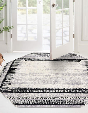Black and White 7' 10 x 7' 10 Tagine Octagon Area Rug Durable 100% Polyester Modern Unique Easy Clean Carpet for Indoor Home Decor for Sale at Rug Engine