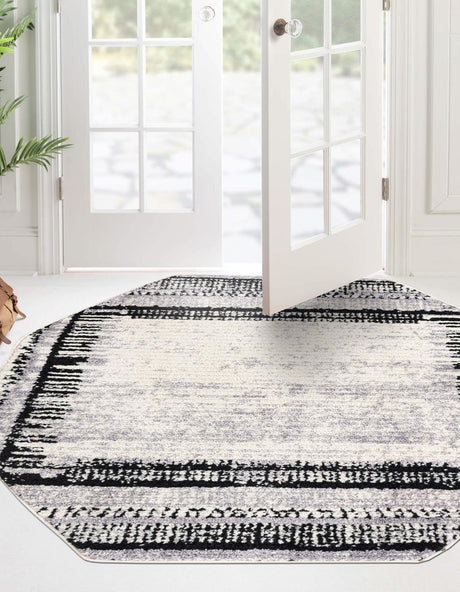 Black and White 7' 10 x 7' 10 Tagine Octagon Area Rug Durable 100% Polyester Modern Unique Easy Clean Carpet for Indoor Home Decor for Sale at Rug Engine