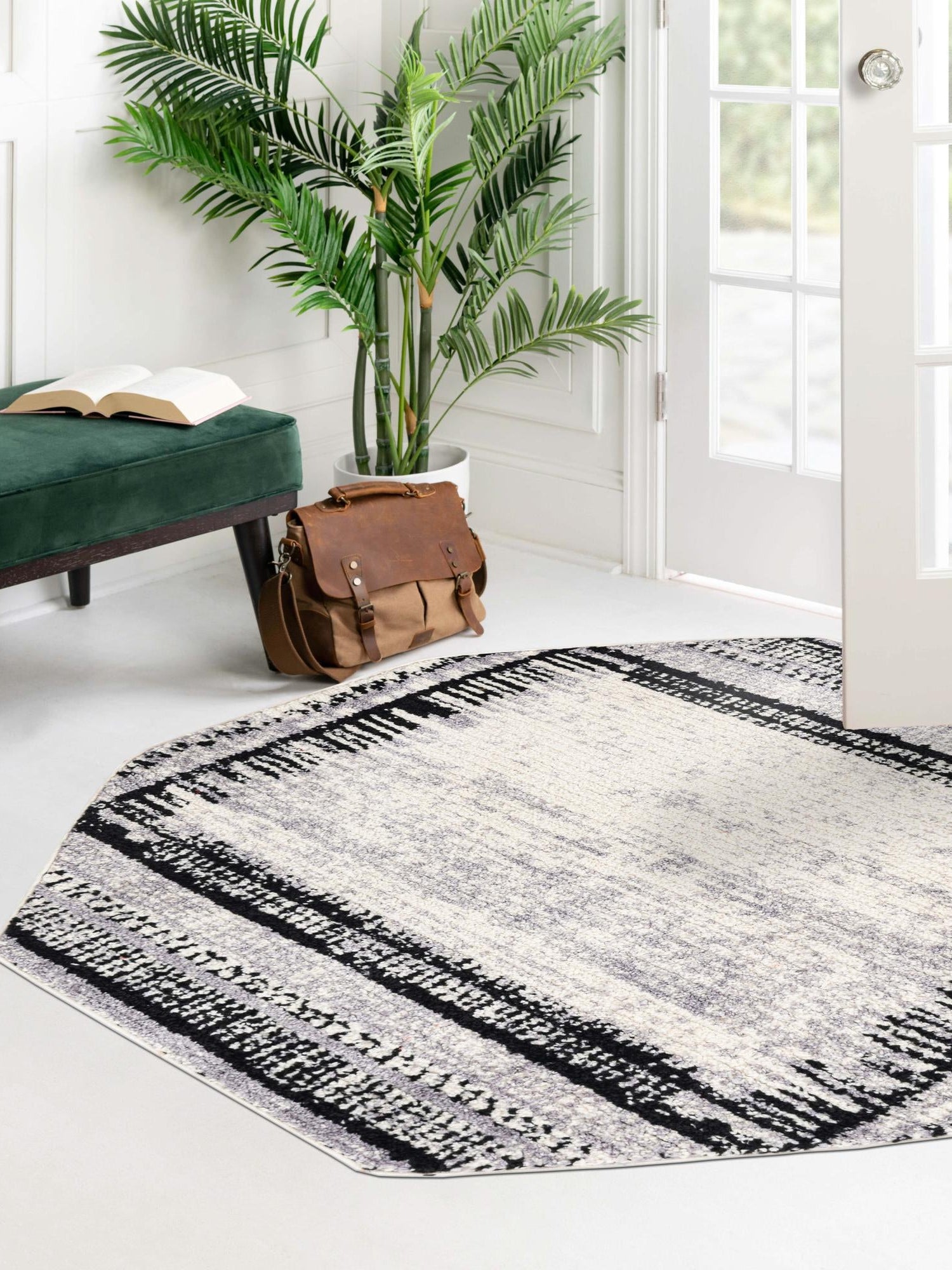 Black and White 5' 3 x 5' 3 Tagine Octagon Area Rug Durable 100% Polyester Modern Unique Easy Clean Carpet for Indoor Home Decor for Sale at Rug Engine