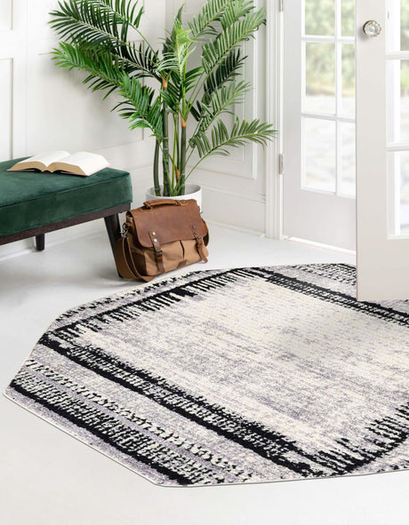 Black and White 5' 3 x 5' 3 Tagine Octagon Area Rug Durable 100% Polyester Modern Unique Easy Clean Carpet for Indoor Home Decor for Sale at Rug Engine