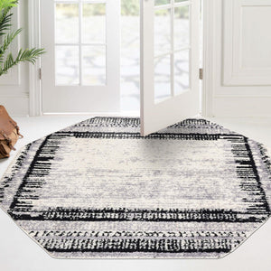 Black and White 7' 10 x 7' 10 Tagine Octagon Area Rug Durable 100% Polyester Modern Unique Easy Clean Carpet for Indoor Home Decor for Sale at Rug Engine