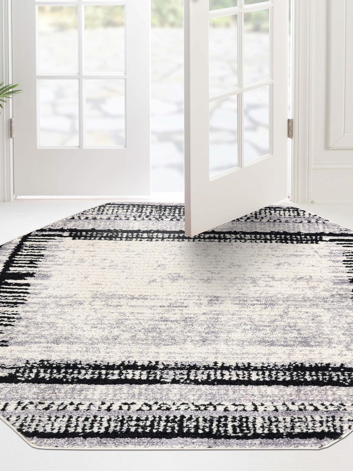Black and White 5' 3 x 5' 3 Tagine Octagon Area Rug Durable 100% Polyester Modern Unique Easy Clean Carpet for Indoor Home Decor for Sale at Rug Engine