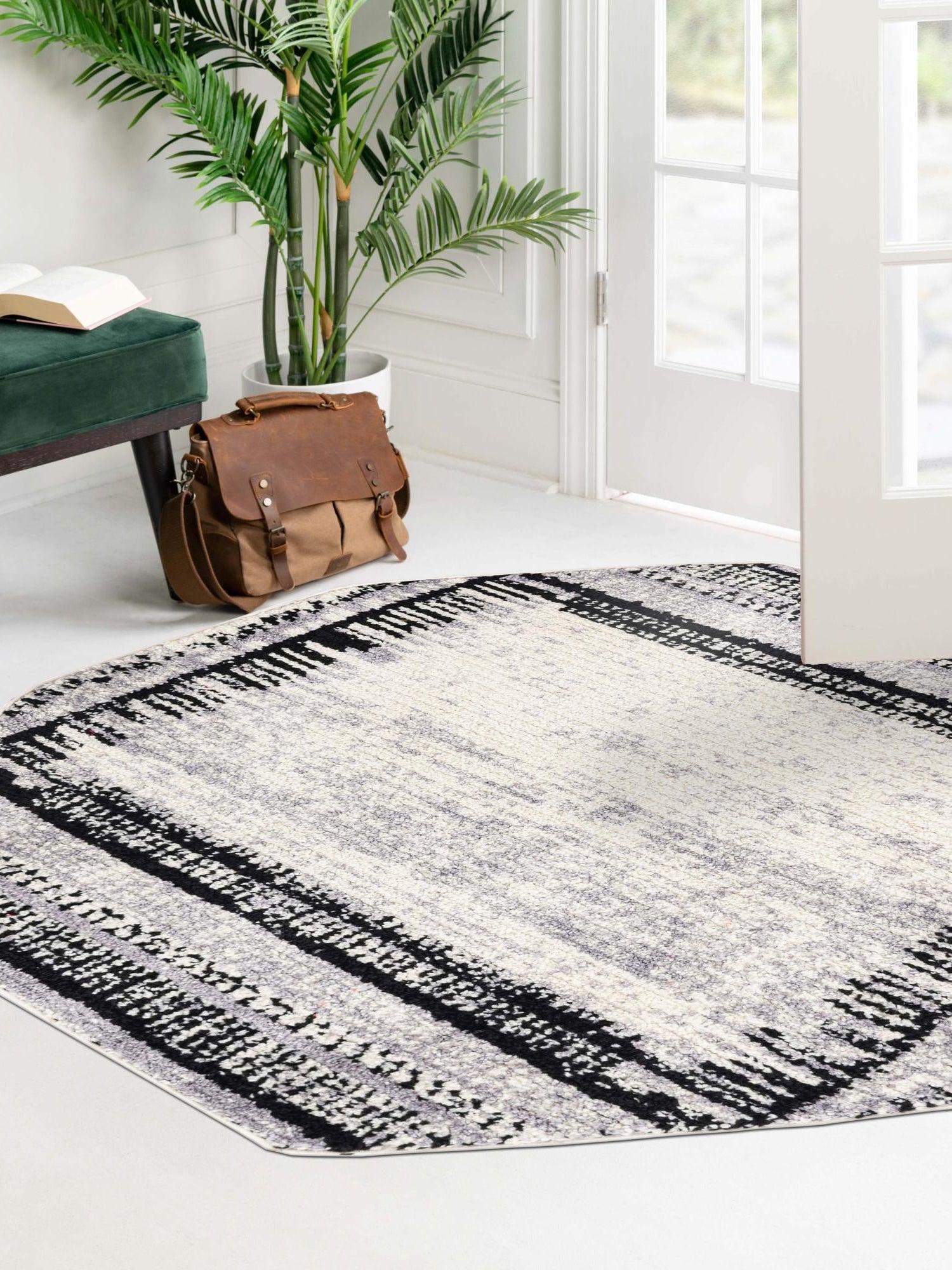Black and White 5' 3 x 5' 3 Tagine Octagon Area Rug Durable 100% Polyester Modern Unique Easy Clean Carpet for Indoor Home Decor for Sale at Rug Engine