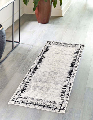 Black and White 2' x 6' Tagine Runner Area Rug Durable 100% Polyester Modern Unique Easy Clean Carpet for Indoor Home Decor for Sale at Rug Engine